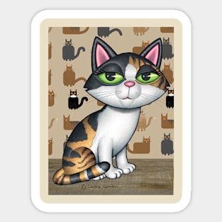 Cute calico kitty cat with cats on background Sticker